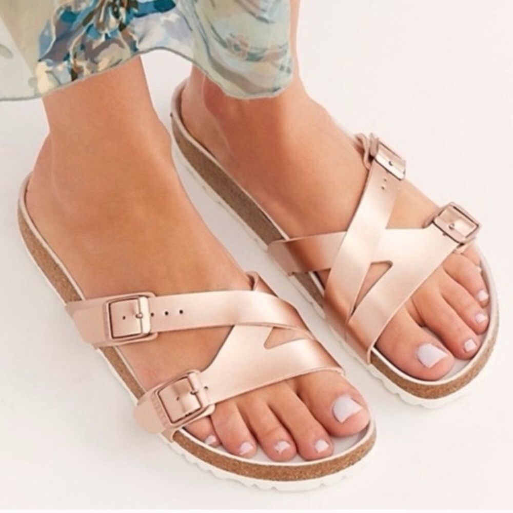 Birkenstock Yao Balance Birko-Flor Rose Gold Metallic Sandals, Size EU36 6